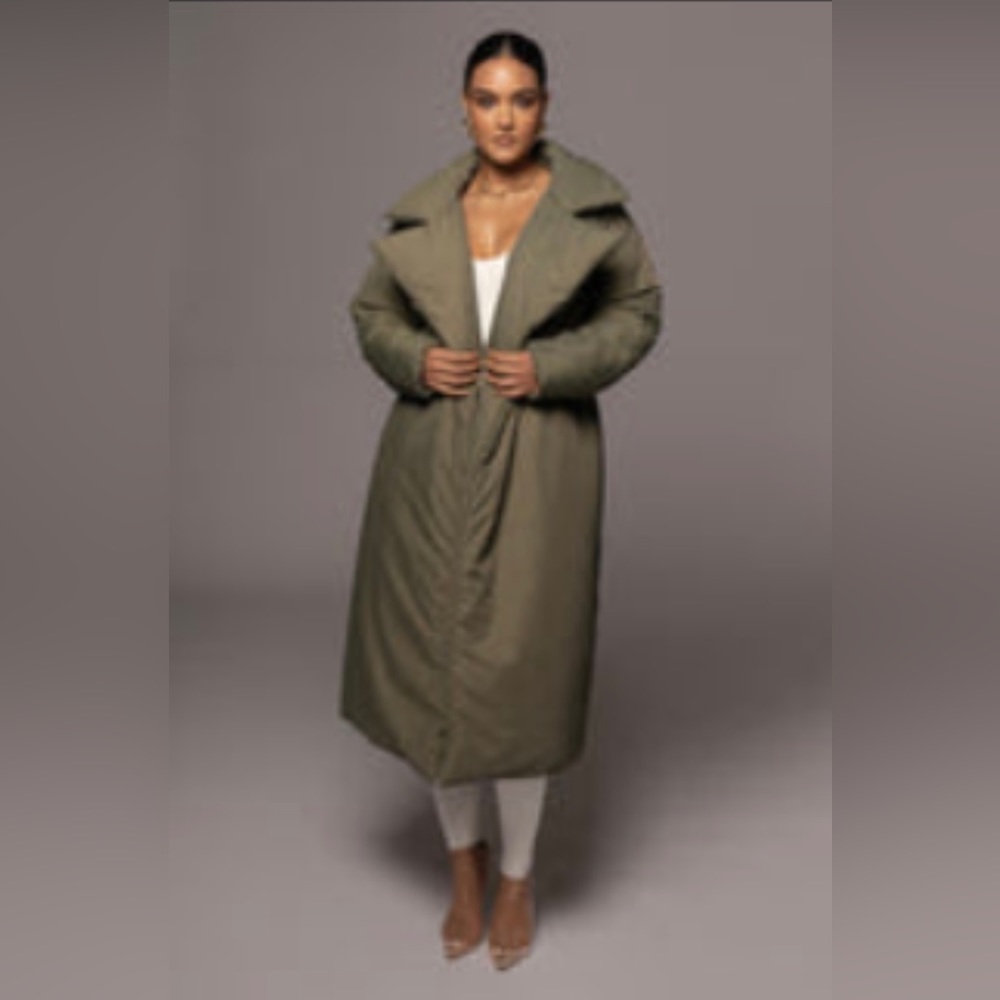 Trench Puffer Coat In Moss by J Lux